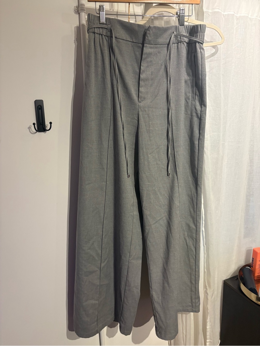 Zara Gray Wide-Leg Trousers with Drawstring Waist